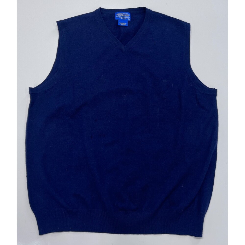 Pendleton Merino Wool Sweater Vest Navy Blue V Neck Mens XL Classic